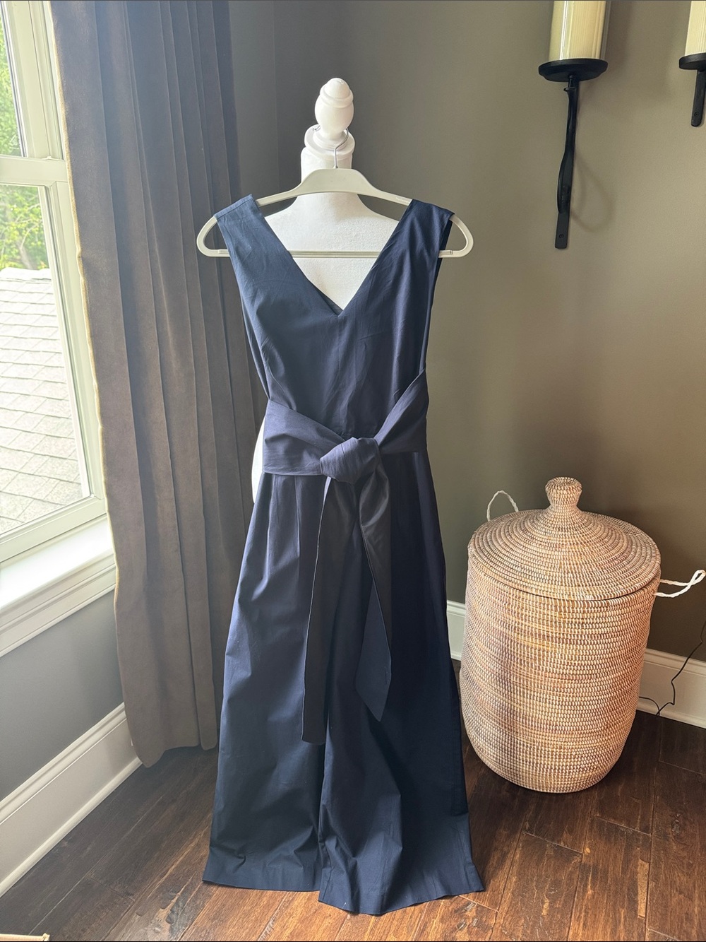J.Crew Navy Wide Leg Sleeveless Tie Waist Jumpsuit Pockets Size 6